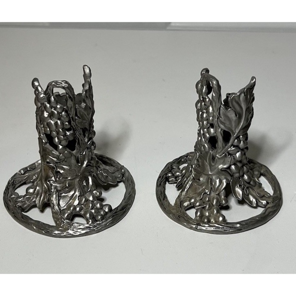 2 Vtg 1992 Grapevine Candle Holders By Seagull Canada Etain Pewter Zinn‎ Taper